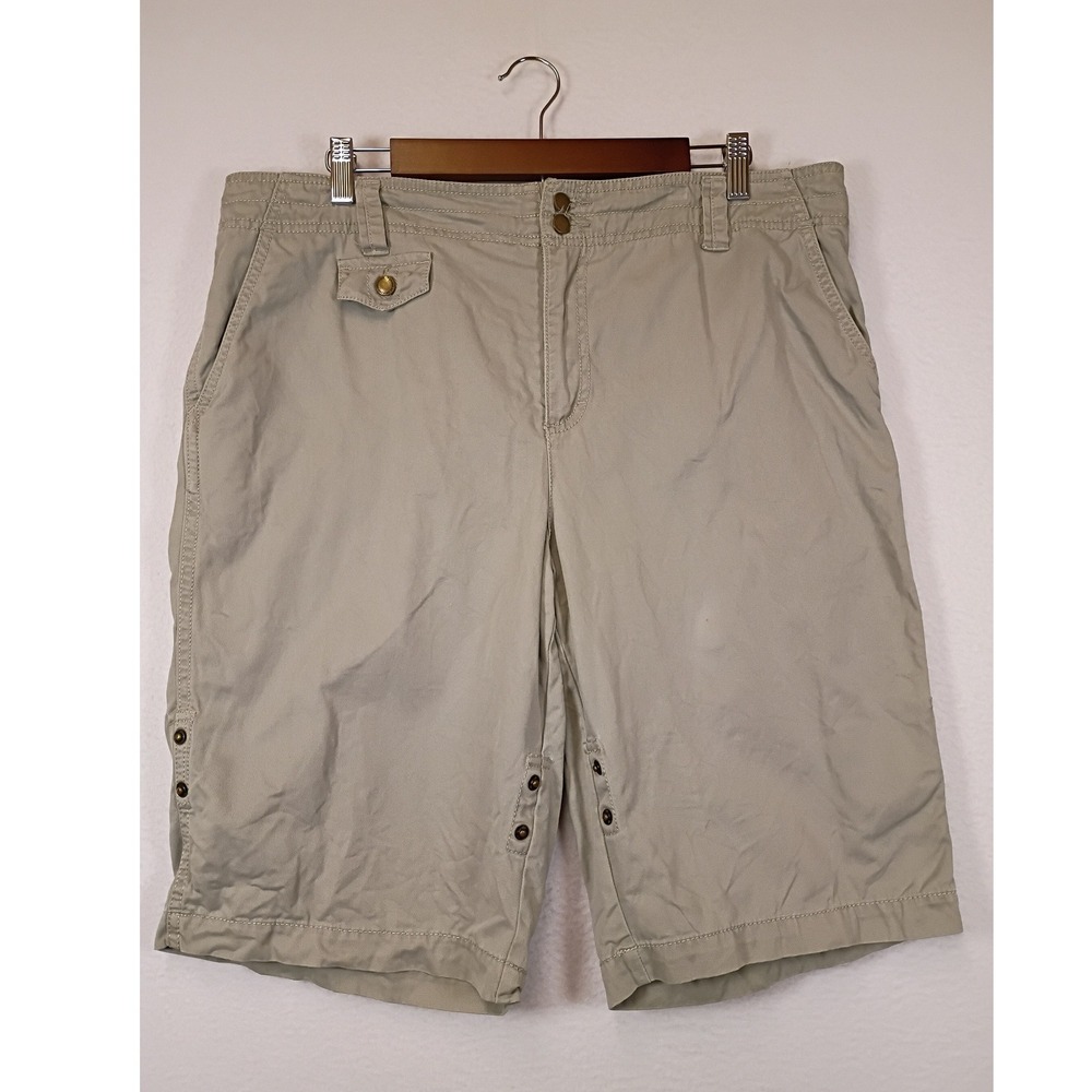 Coastal Safari Caribbean Joe Women 16 Khaki Cotton Snap Vent Cargo Bermuda Short